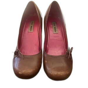 Steve Madden Brown Leather Kitten Heel Pumps Bow Accent Slip On Women's